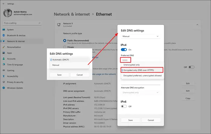 Configure DoH Windows Network Settings