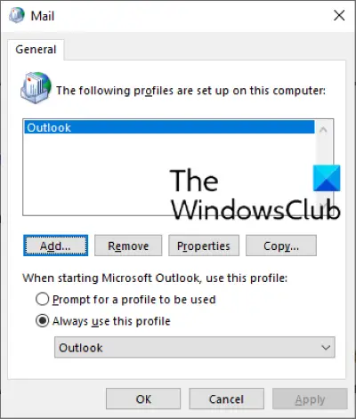 create a new outlook profile