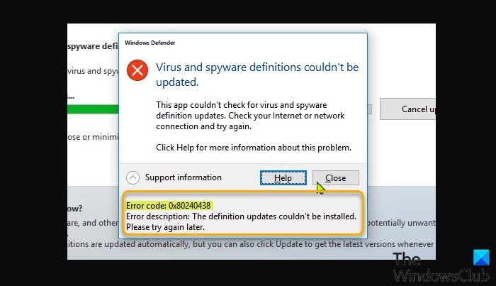Windows Defender エラー コード 0x80240438 を修正、定義の更新をインストールできませんでした