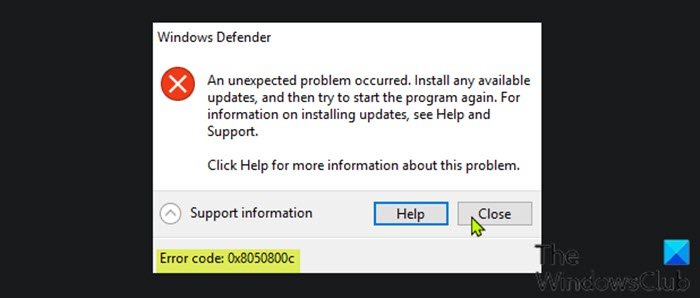 Windows 11/10のWindows Defenderエラーコード0x8050800cを修正