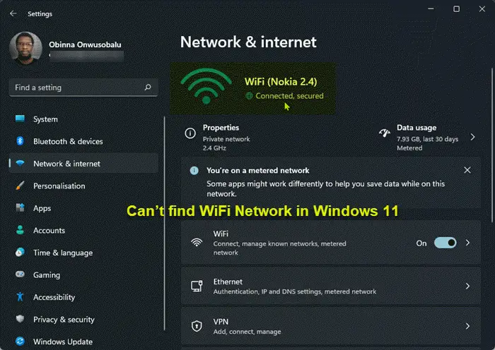 Windows 11 で WiFi オプションが表示されない