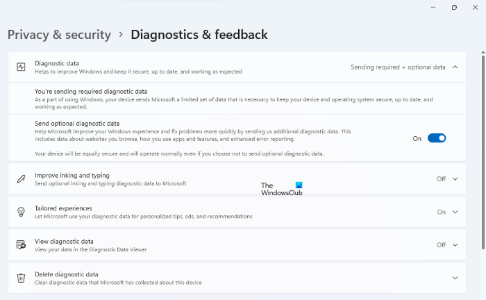 Diagnostic data settings in Windows 11