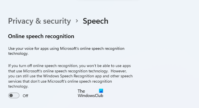 Turn off Speech Recognition Windows 11