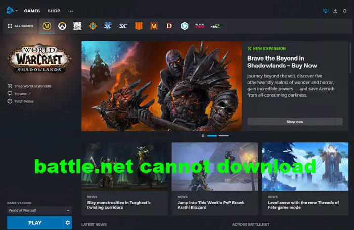 Battle.net ではデータのダウンロードやゲーム ファイルの更新ができません