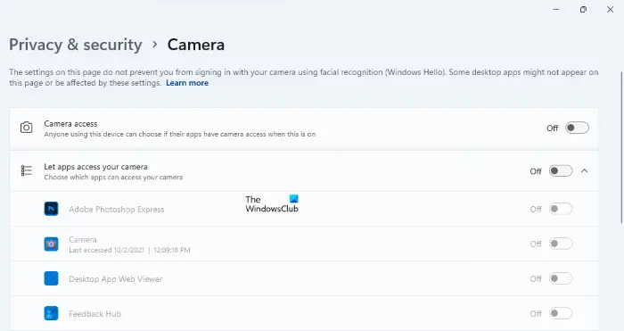 disable Camera in Windows 11