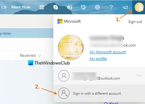 sign in with different outlook account