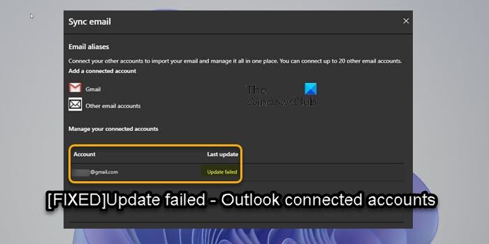 Outlook 接続アカウントの更新失敗と同期の問題