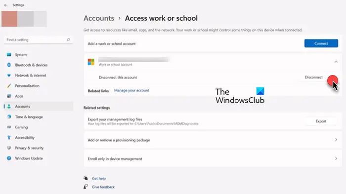 Windows 11/10で職場または学校のアカウントを削除する方法