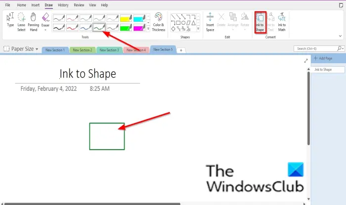 Ink to Shape 機能を使用して OneNote でシェイプを作成する方法