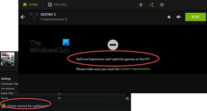 GeForce Experience は Windows PC 上のゲームを最適化できません