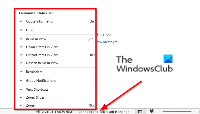 Outlook のステータス バーをカスタマイズする方法