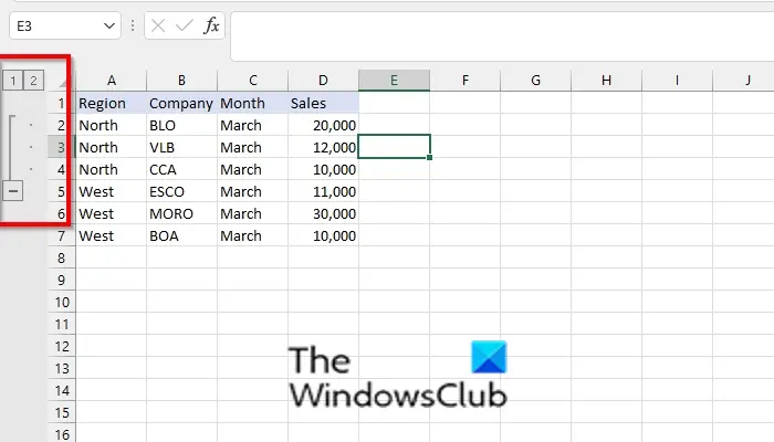 Excel で行と列をグループ化およびグループ解除する方法