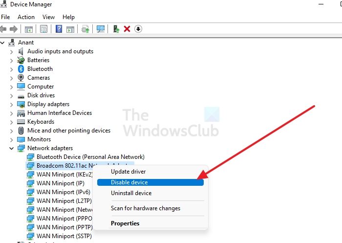 disable network adapter