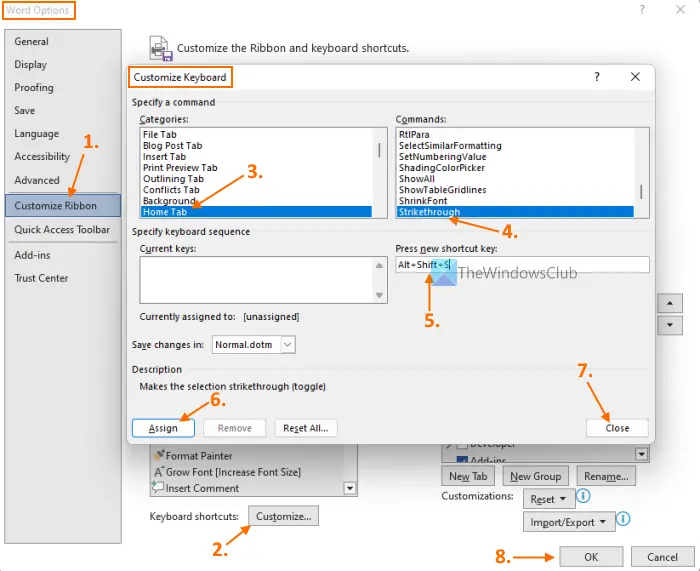 strikethrough text in word using hotkey