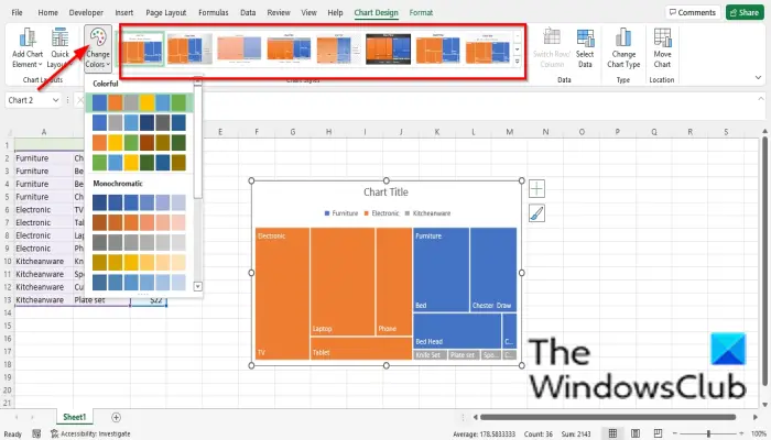 Excel でツリーマップ グラフを作成する方法