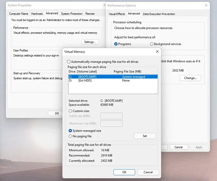 Change Virtual Memory Size Windows