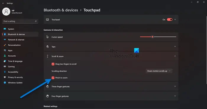 Windows 11/10のタッチパッドでピンチズームをオンまたはオフにする方法