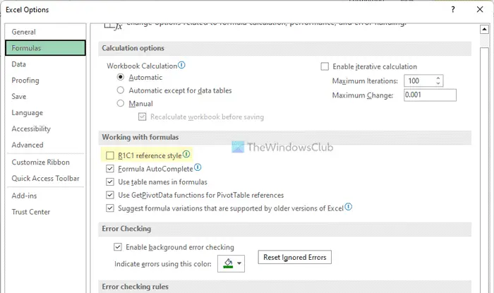 Excel で R1C1 参照スタイルを有効にする方法