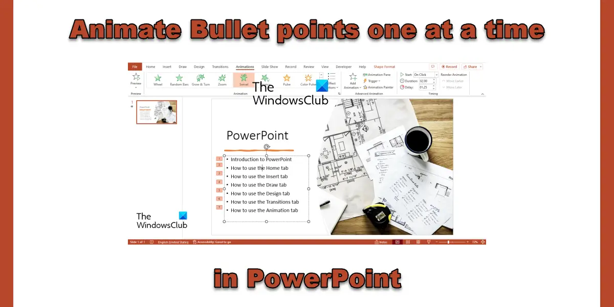 PowerPoint で箇条書きを一度に 1 つずつアニメーション化する方法