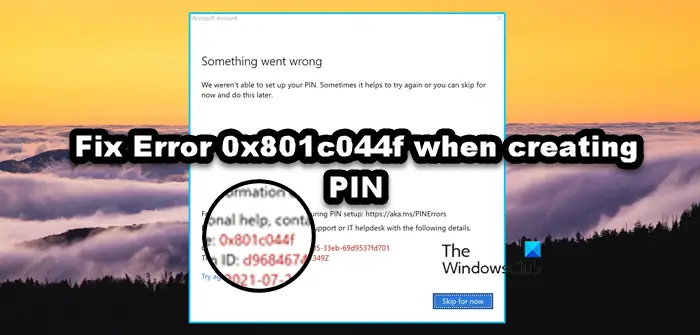 Windows 11/10 で PIN を作成するときのエラー 0x801c044f [修正]