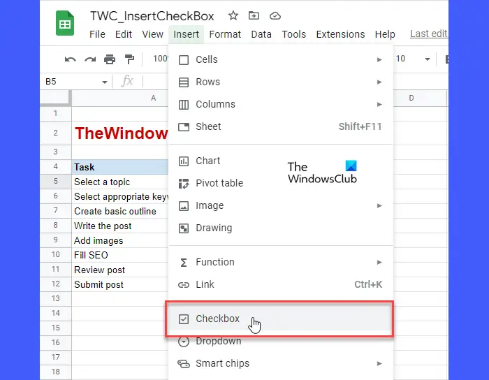 Add a single checkbox in Google Sheets