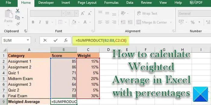 Excelでパーセンテージを使用して加重平均を計算する方法