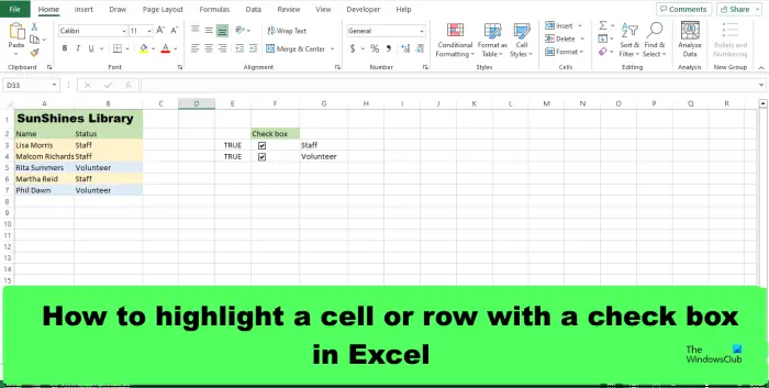 Excelでチェックボックスを使用してセルまたは行を強調表示する方法