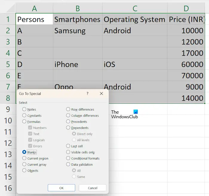 Highlight blank cells in Excel