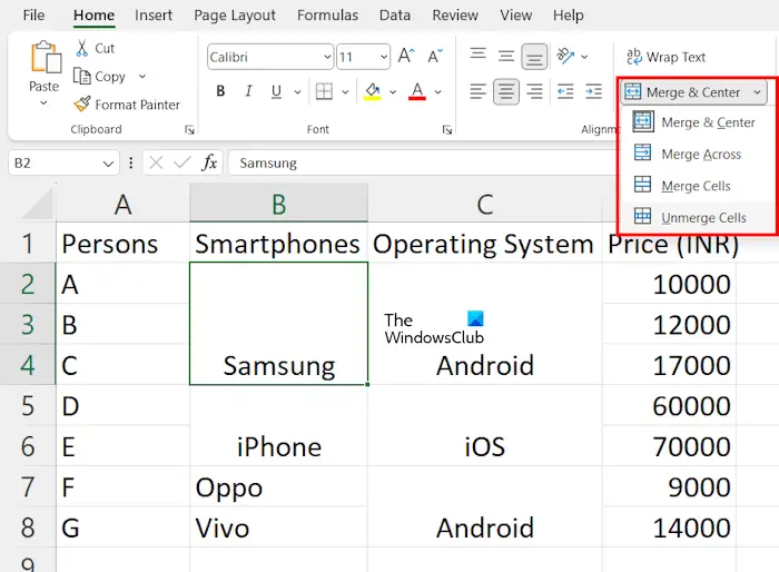 Unmerge cells in Excel