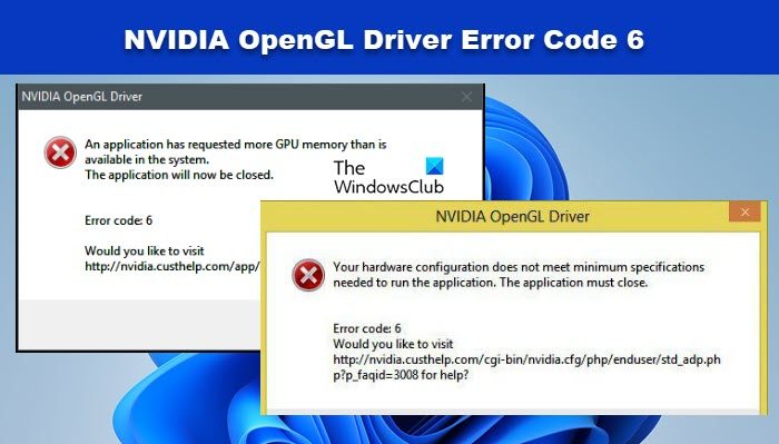 NVIDIA OpenGLドライバーエラーコード6を修正