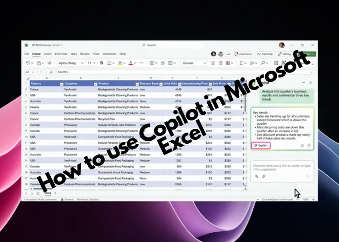 Excel での Copilot の使用方法