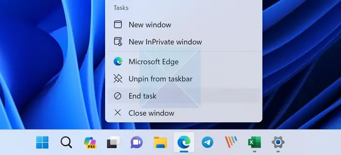 How to add End Task to Taskbar Right-click Menu in Windows 11