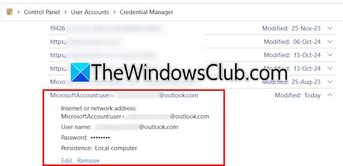 Clear account credentials on Windows