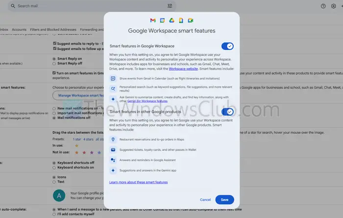 Turn off Smart Features in Google Workspace