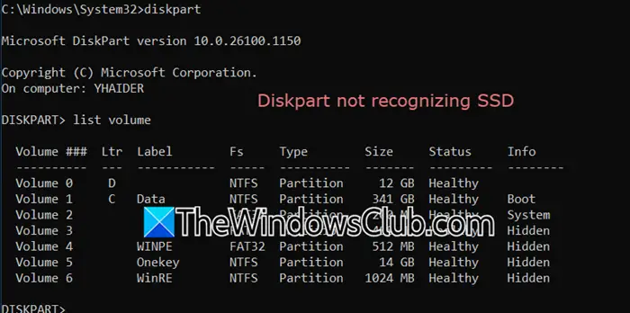 DiskPart Windows 11でSSDを認識していません