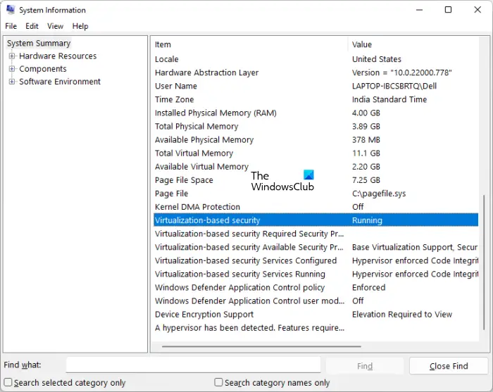 Check if VBS is enabled in System Information