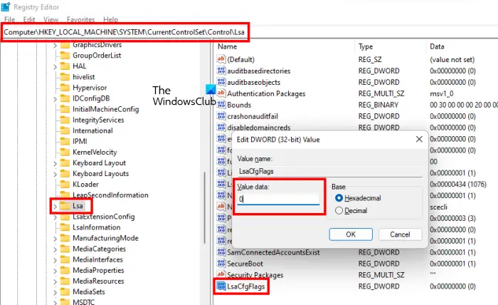 Disable LsaCfgFlags in Registry
