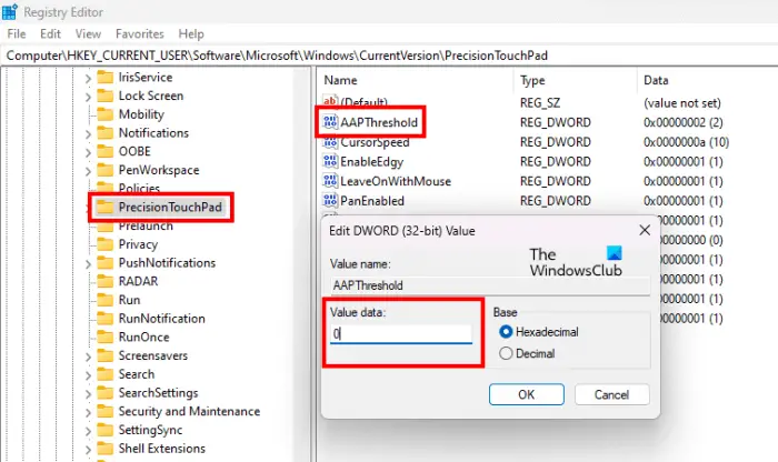 Change AAPThreshold value in Registry